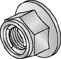 Шестостенна гайка M12-F-SL-WS 3/4 Горещо поцинкована (HDG) шестостенна гайка със самозаключващ се механизъм, която се използва с всички конектори MI