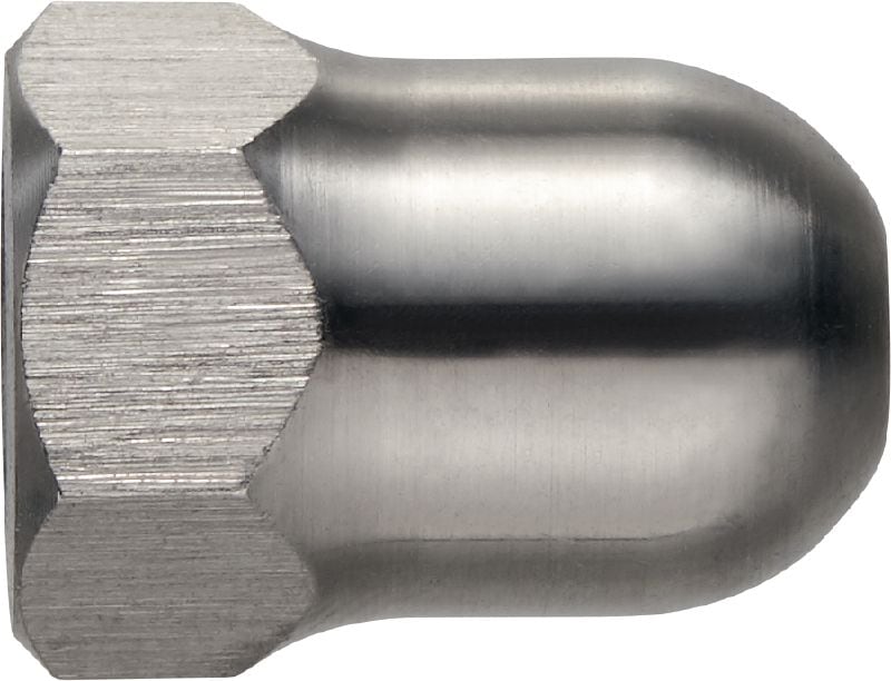 DN-R куха гайка от неръждаема стомана Куха гайка от неръждаема стомана за използване с клинови дюбели HST3-R в корозивни среди, за да се създаде по-атрактивен завършек и да се прикрият остри резби