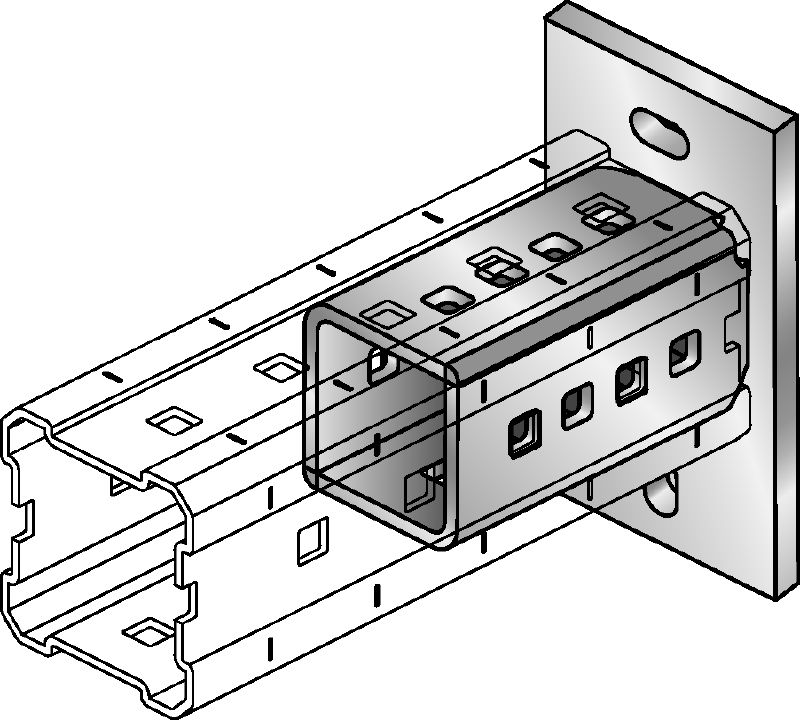 Основна плоча DIN 9021 M16 поцинкована Горещо поцинкована (HDG) основна плоча за закрепване на трегери MI-90 към бетон чрез два анкера