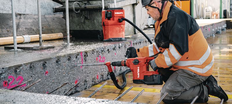 Безкабелна ударно-пробивна машина TE 60-22 Мощна безкабелна ударно-пробивна машина SDS Max (TE-Y), с много добро съотношение мощност/тегло за тежко натоварване при пробиване и къртене в бетон и зидария (платформа Nuron) Приложения 1