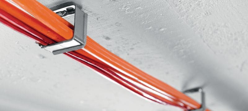 Метален кабелен носач X-ECH-FE-MX Метален носач на многожилен кабел за използване с магазинирани пирони или анкери върху тавани или стени Приложения 1