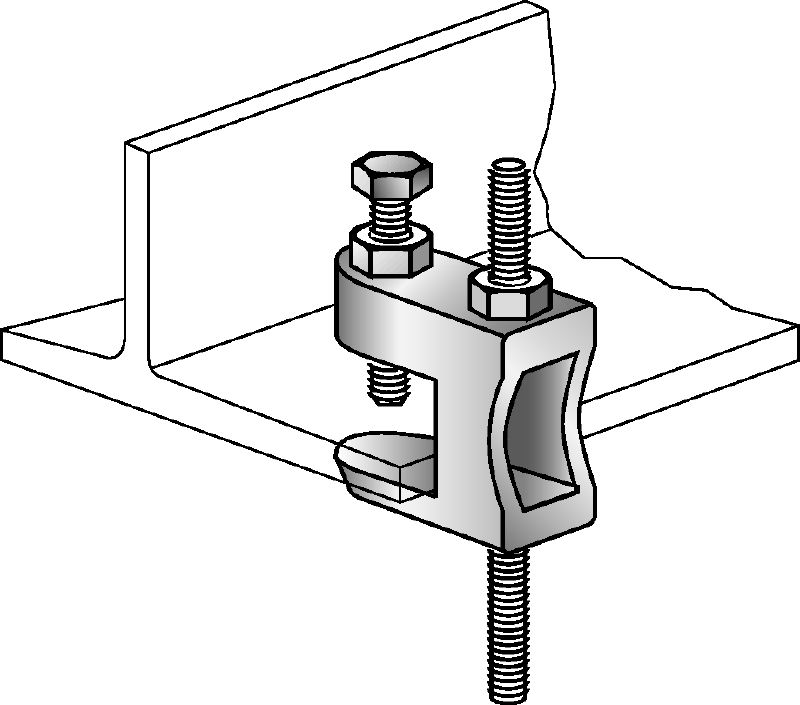 MAB Галванизирана скоба за греда за закрепване на шпилки към стоманени трегери без вътрешна резба