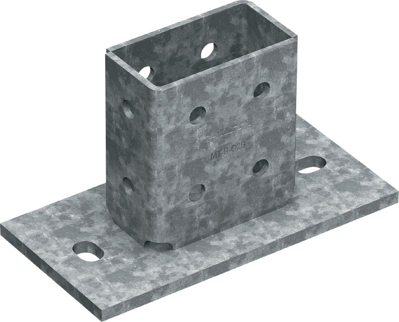Пета за шина за 3D натоварване MT-B-O2B OC Стоманена пета за закрепване на конструкции от инсталационни шини, подложени на 3D натоварване, към бетон или стомана, за използване на открито в умерено агресивна среда