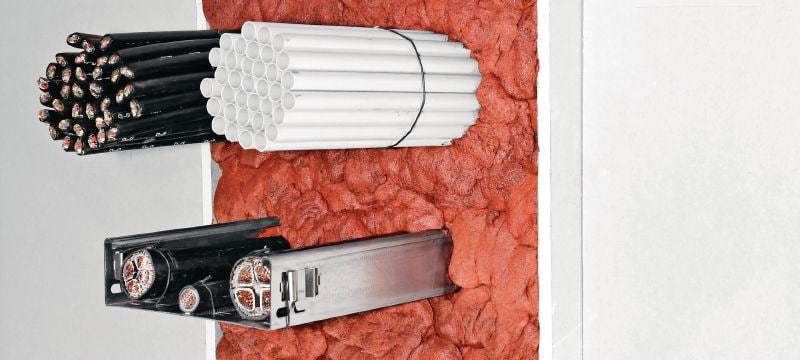 Еластична пожарозащитна пяна CFS-F FX Лесна за монтиране еластична пожарозащитна пяна, която помага за създаване на преграда за огъня и дима около кабелни и смесени прониквания Приложения 1