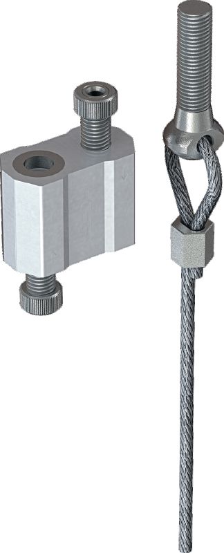 Комплект MW-EB L Кабелно заключване със стоманено въже, край с римболт Стоманено въже с предварително монтиран резбован римболт и настройваемо заключване за окачване на елементи към бетон и стомана