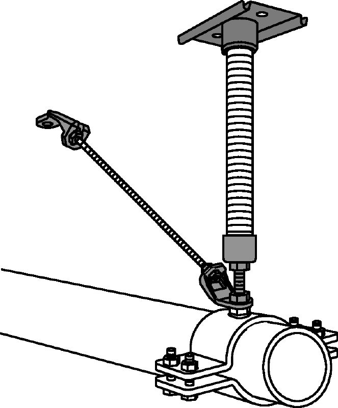 MFP 1-F Горещо поцинкован (HDG) комплект неподвижна точка с конзола за максимална гъвкавост в приложения до 3 kN натоварване на оста на тръбата